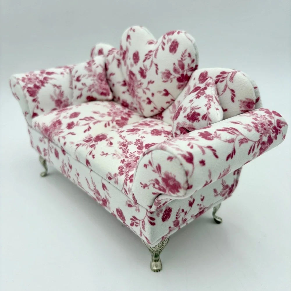 Miniature Couch Jewelry Box Floral Print Sofa Ring Holder Display Case